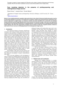 Face morphing detection in the presence of printing/scanning and
  heterogeneous image sources