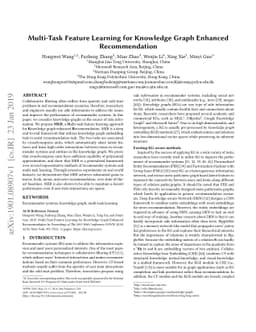 Multi-Task Feature Learning for Knowledge Graph Enhanced Recommendation