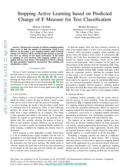 Stopping Active Learning based on Predicted Change of F Measure for Text
  Classification