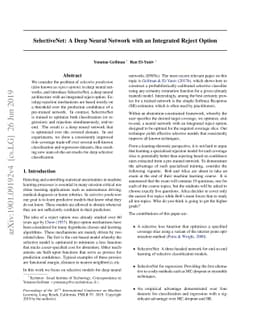 SelectiveNet: A Deep Neural Network with an Integrated Reject Option