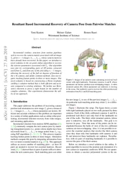 Resultant Based Incremental Recovery of Camera Pose from Pairwise
  Matches