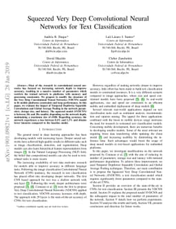 Squeezed Very Deep Convolutional Neural Networks for Text Classification