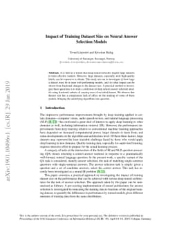 Impact of Training Dataset Size on Neural Answer Selection Models