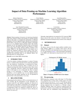 Impact of Data Pruning on Machine Learning Algorithm Performance
