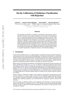 On the Calibration of Multiclass Classification with Rejection