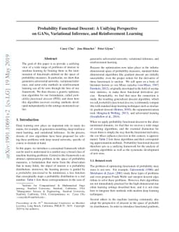 Probability Functional Descent: A Unifying Perspective on GANs,
  Variational Inference, and Reinforcement Learning