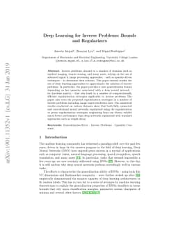 Deep Learning for Inverse Problems: Bounds and Regularizers