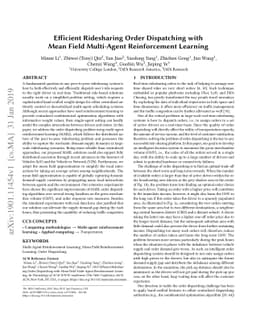 Efficient Ridesharing Order Dispatching with Mean Field Multi-Agent
  Reinforcement Learning