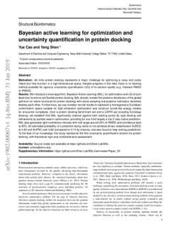 Bayesian active learning for optimization and uncertainty quantification
  in protein docking