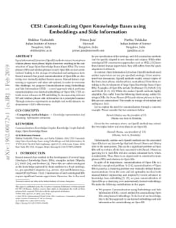 CESI: Canonicalizing Open Knowledge Bases using Embeddings and Side
  Information