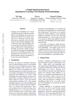 A Simple Regularization-based Algorithm for Learning Cross-Domain Word
  Embeddings