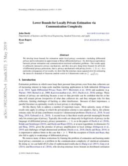 Lower Bounds for Locally Private Estimation via Communication Complexity
