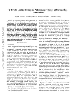 A Hybrid Control Design for Autonomous Vehicles at Uncontrolled
  Intersections