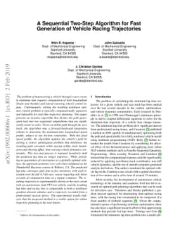 A Sequential Two-Step Algorithm for Fast Generation of Vehicle Racing
  Trajectories
