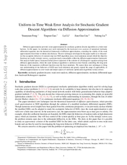 Uniform-in-Time Weak Error Analysis for Stochastic Gradient Descent
  Algorithms via Diffusion Approximation