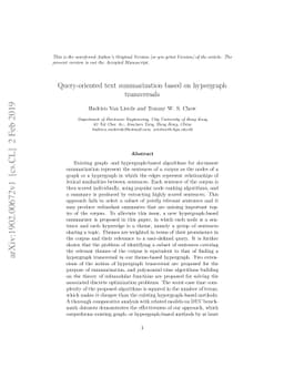 Query-oriented text summarization based on hypergraph transversals