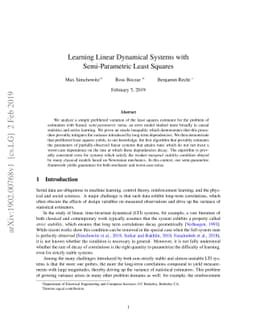 Learning Linear Dynamical Systems with Semi-Parametric Least Squares