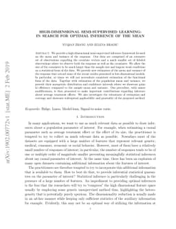 High-dimensional semi-supervised learning: in search for optimal
  inference of the mean
