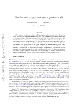Distributional property testing in a quantum world