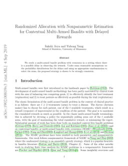 Randomized Allocation with Nonparametric Estimation for Contextual
  Multi-Armed Bandits with Delayed Rewards