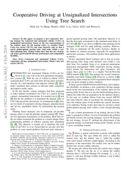 Cooperative Driving at Unsignalized Intersections Using Tree Search