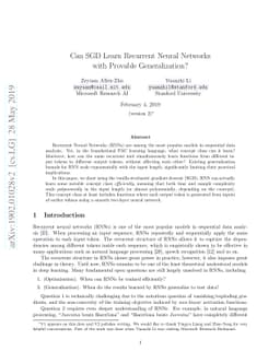 Can SGD Learn Recurrent Neural Networks with Provable Generalization?