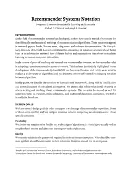 Recommender Systems Notation: Proposed Common Notation for Teaching and
  Research