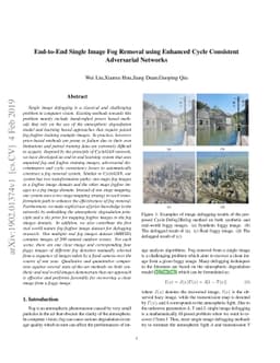 End-to-End Single Image Fog Removal using Enhanced Cycle Consistent
  Adversarial Networks