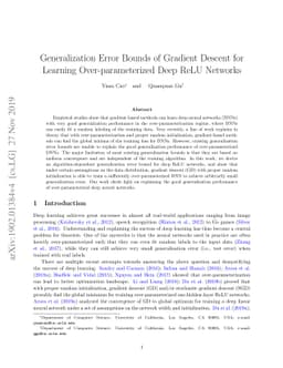 Generalization Error Bounds of Gradient Descent for Learning
  Over-parameterized Deep ReLU Networks