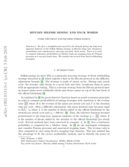 Bitcoin Selfish Mining and Dyck Words