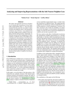 Analyzing and Improving Representations with the Soft Nearest Neighbor
  Loss