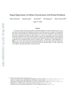 Equal Opportunity in Online Classification with Partial Feedback