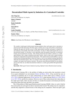 Decentralized Multi-Agents by Imitation of a Centralized Controller