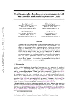 Handling correlated and repeated measurements with the smoothed
  multivariate square-root Lasso