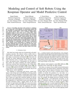 Modeling and Control of Soft Robots Using the Koopman Operator and Model
  Predictive Control