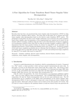 A Fast Algorithm for Cosine Transform Based Tensor Singular Value
  Decomposition