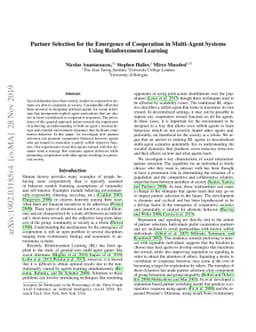 Partner Selection for the Emergence of Cooperation in Multi-Agent
  Systems Using Reinforcement Learning