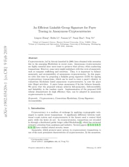 An Efficient Linkable Group Signature for Payer Tracing in Anonymous
  Cryptocurrencies