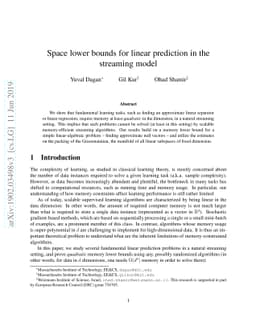 Space lower bounds for linear prediction in the streaming model