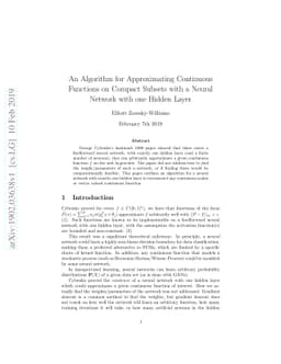 An Algorithm for Approximating Continuous Functions on Compact Subsets
  with a Neural Network with one Hidden Layer