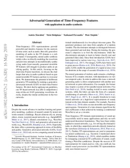 Adversarial Generation of Time-Frequency Features with application in
  audio synthesis