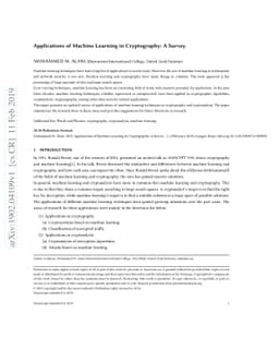 Applications of Machine Learning in Cryptography: A Survey