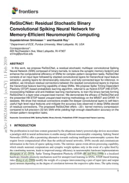ReStoCNet: Residual Stochastic Binary Convolutional Spiking Neural
  Network for Memory-Efficient Neuromorphic Computing
