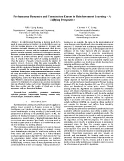 Performance Dynamics and Termination Errors in Reinforcement Learning: A
  Unifying Perspective