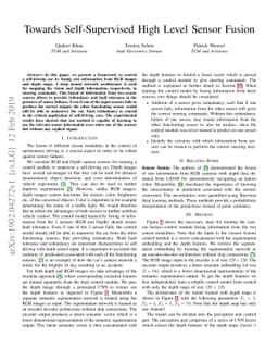 Towards Self-Supervised High Level Sensor Fusion