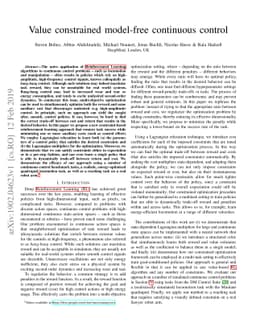 Value constrained model-free continuous control