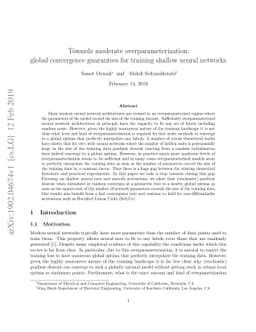 Towards moderate overparameterization: global convergence guarantees for
  training shallow neural networks