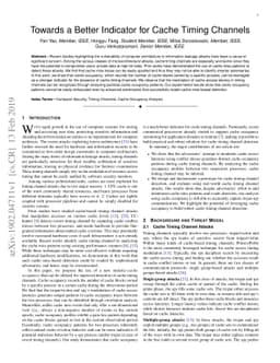 Towards a Better Indicator for Cache Timing Channels