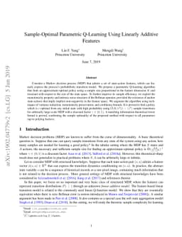 Sample-Optimal Parametric Q-Learning Using Linearly Additive Features