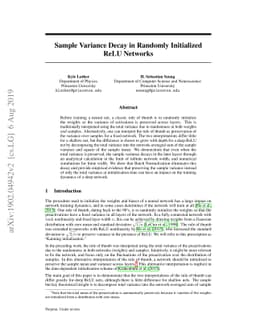 Sample Variance Decay in Randomly Initialized ReLU Networks